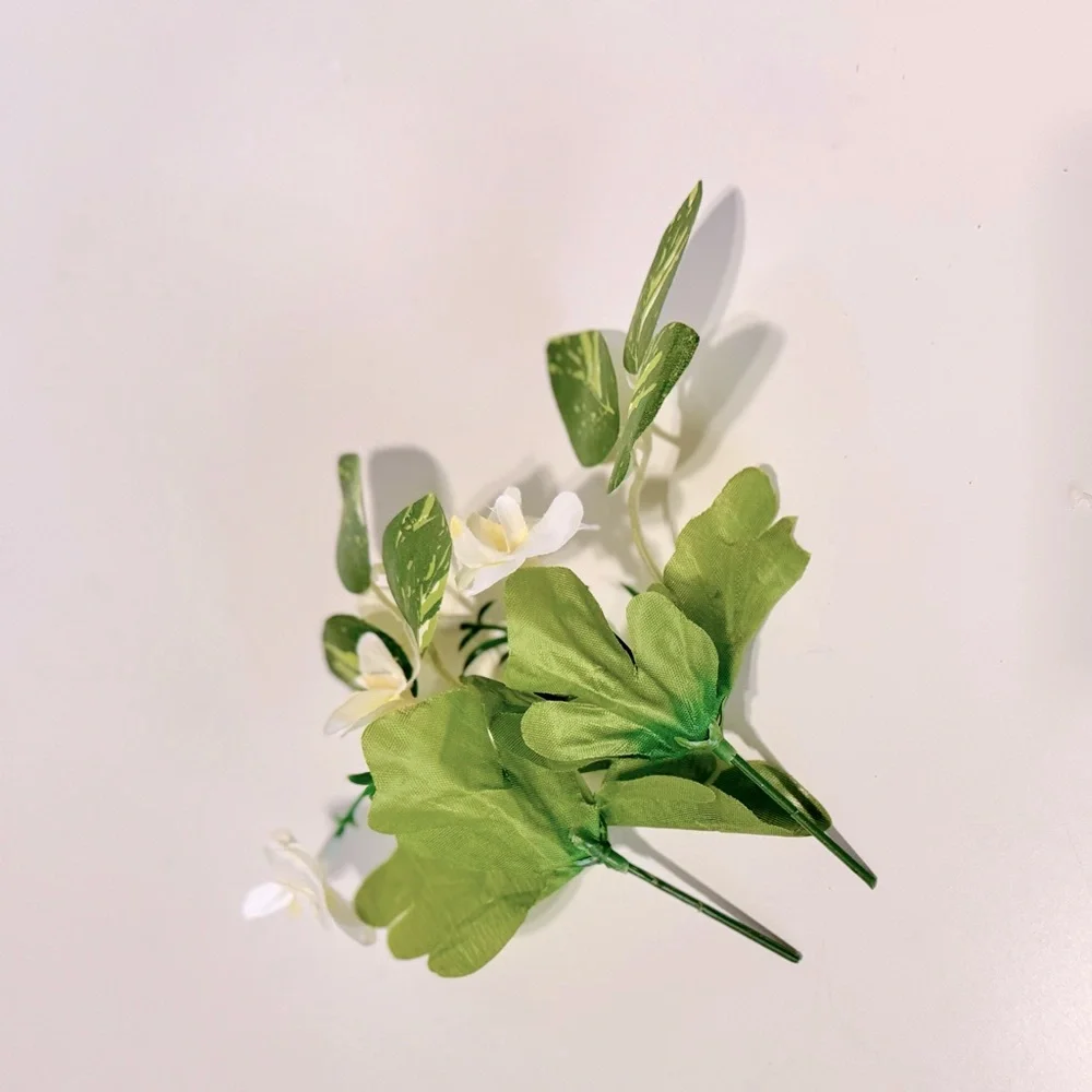 2 Artificial Green & White Begonia Floral Picks for Flower Wreath Arrangement